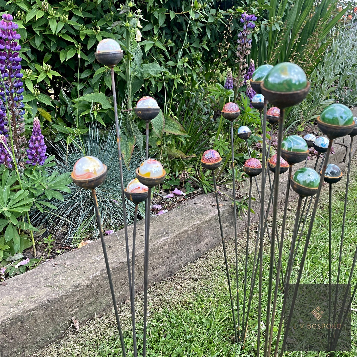 Colourful marbles Cluster of 5 - add a pop of colour to your garden!
