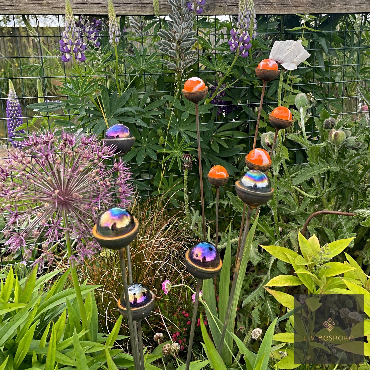 Colourful marbles Cluster of 5 - add a pop of colour to your garden!