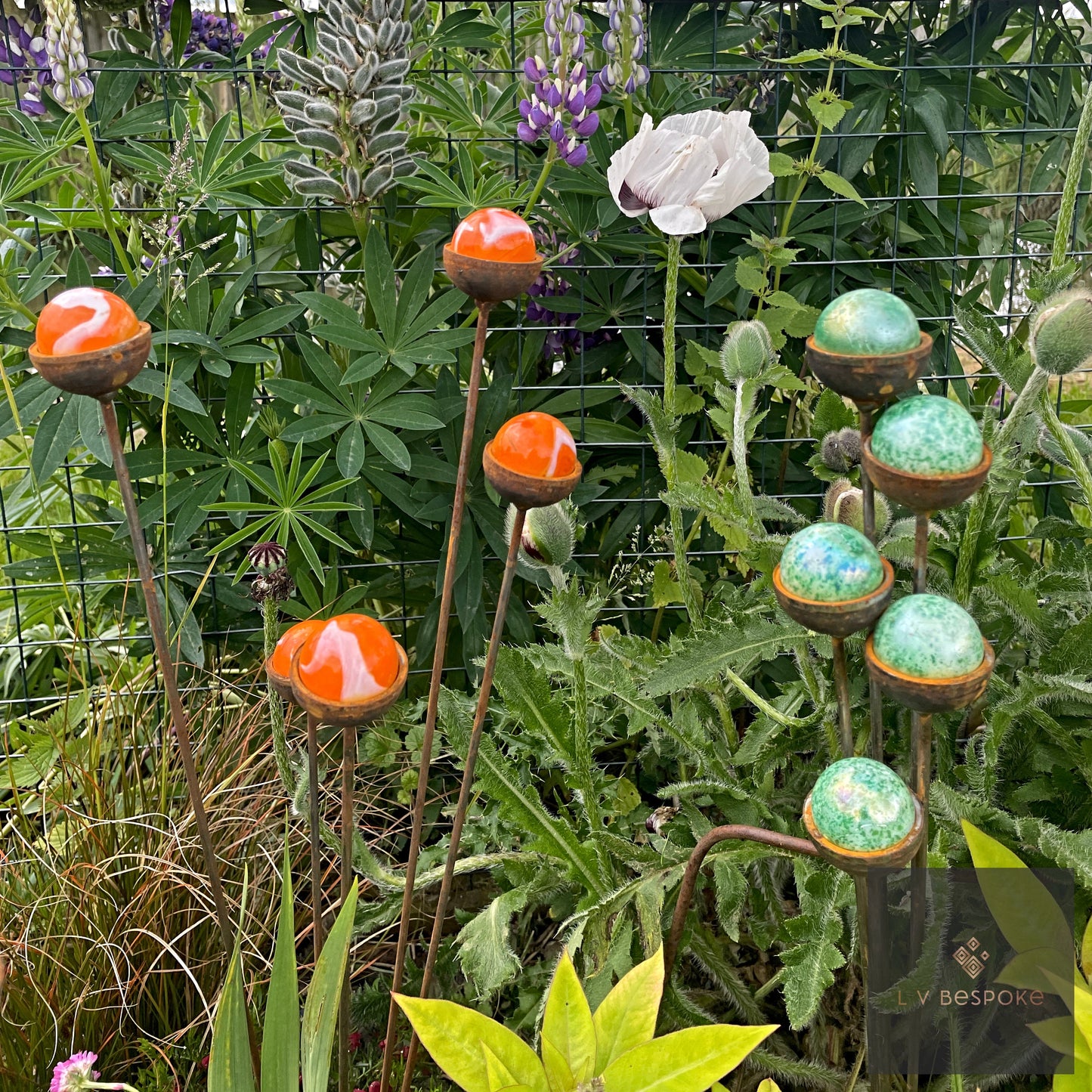 Colourful marbles Cluster of 5 - add a pop of colour to your garden!