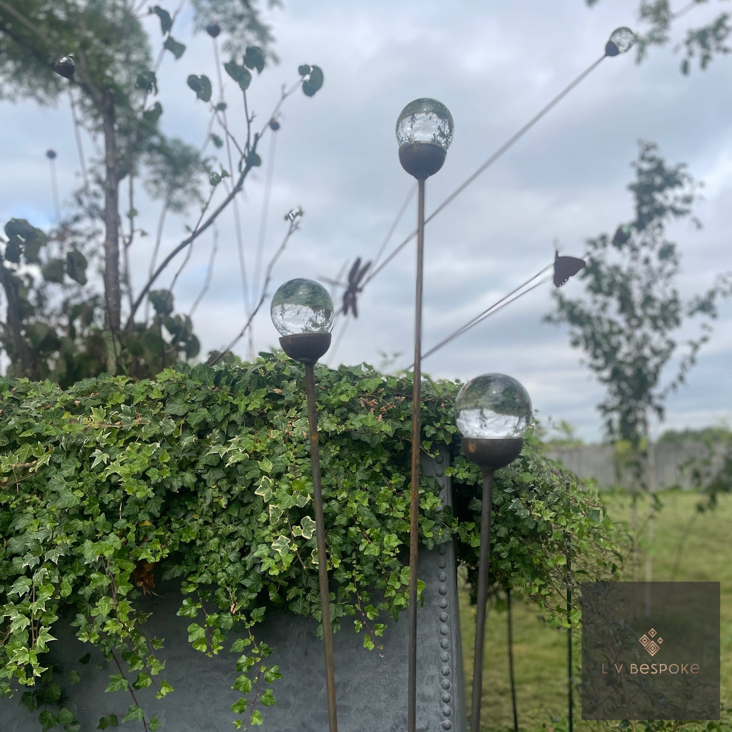 Cluster of 3 Glass/Marble Garden Feature available in a number of finishes and 2 heights