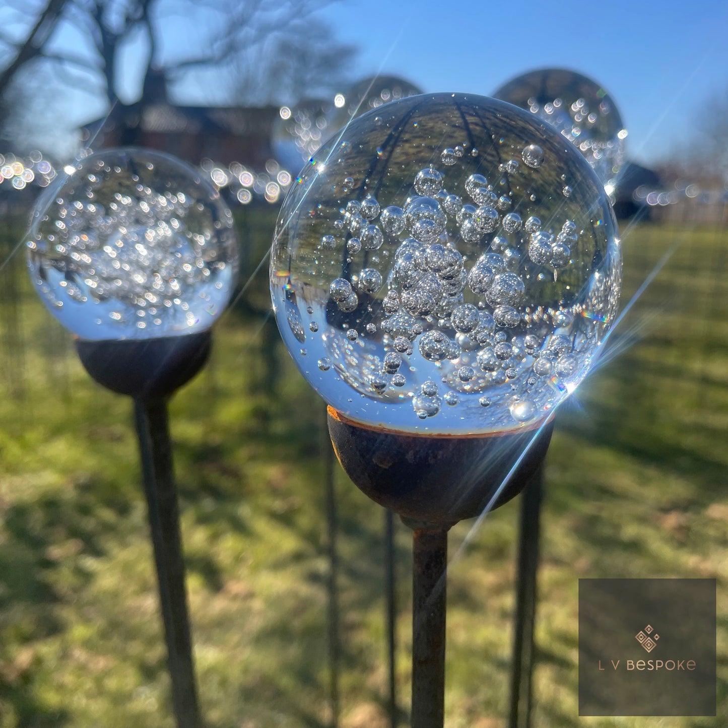 Decorative Glass Finish Metal Garden Stake with a choice of size and style available.