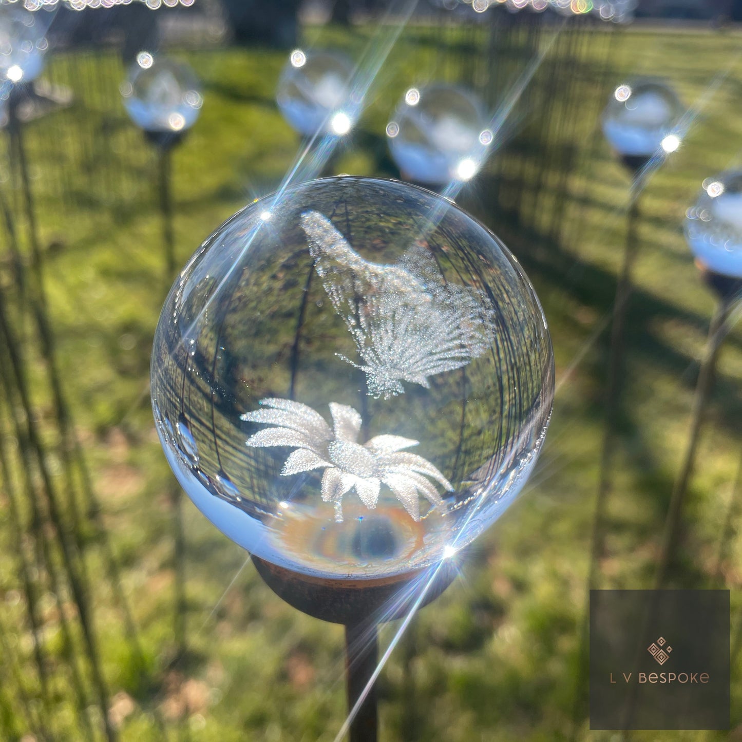 Stunning 3D Crystal Orb Decorative Garden Stake | Available in a number of designs.