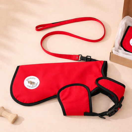 Poppy Red Protective Dog Coat - Armoured Bite Resistant Dog Coat
