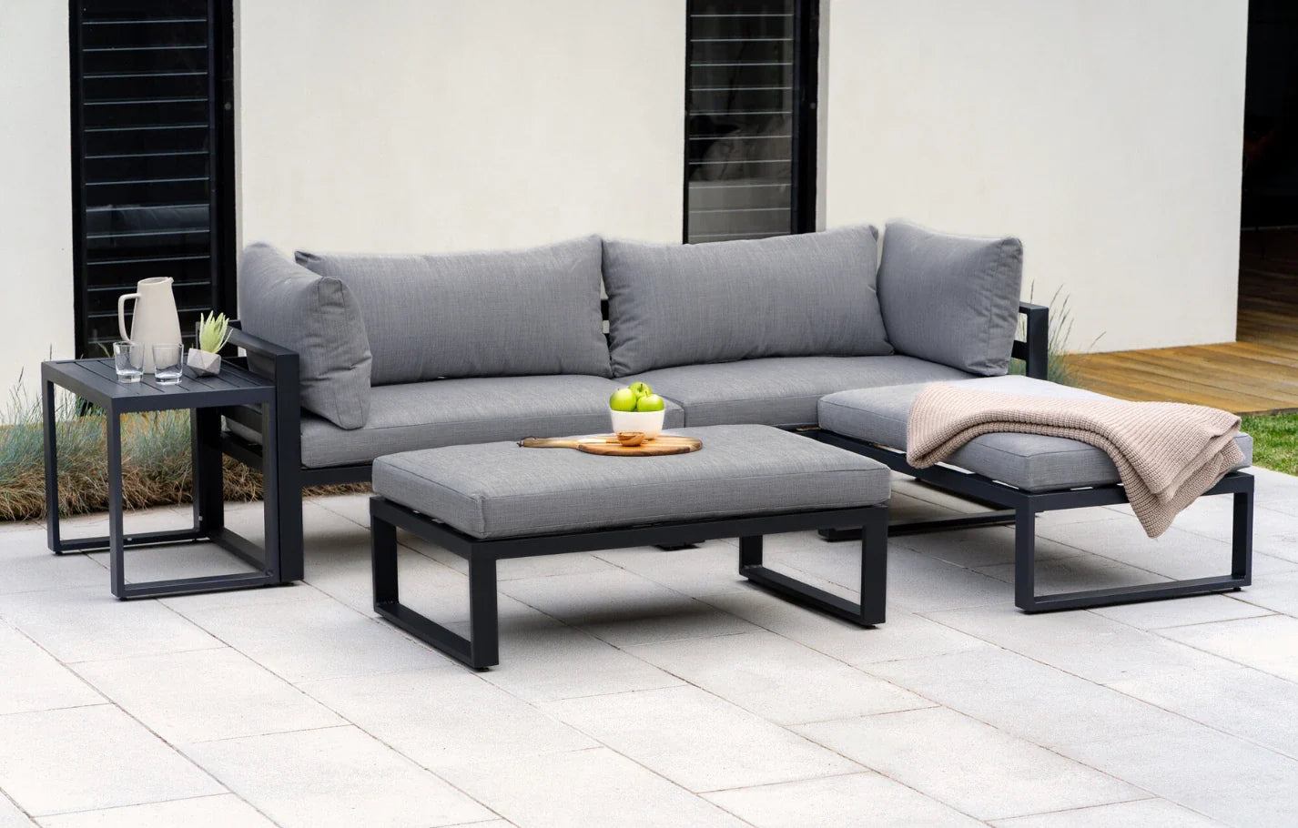 Santorini Grey 4 Seater Modular Aluminium Garden Lounge Set with Side Cushions