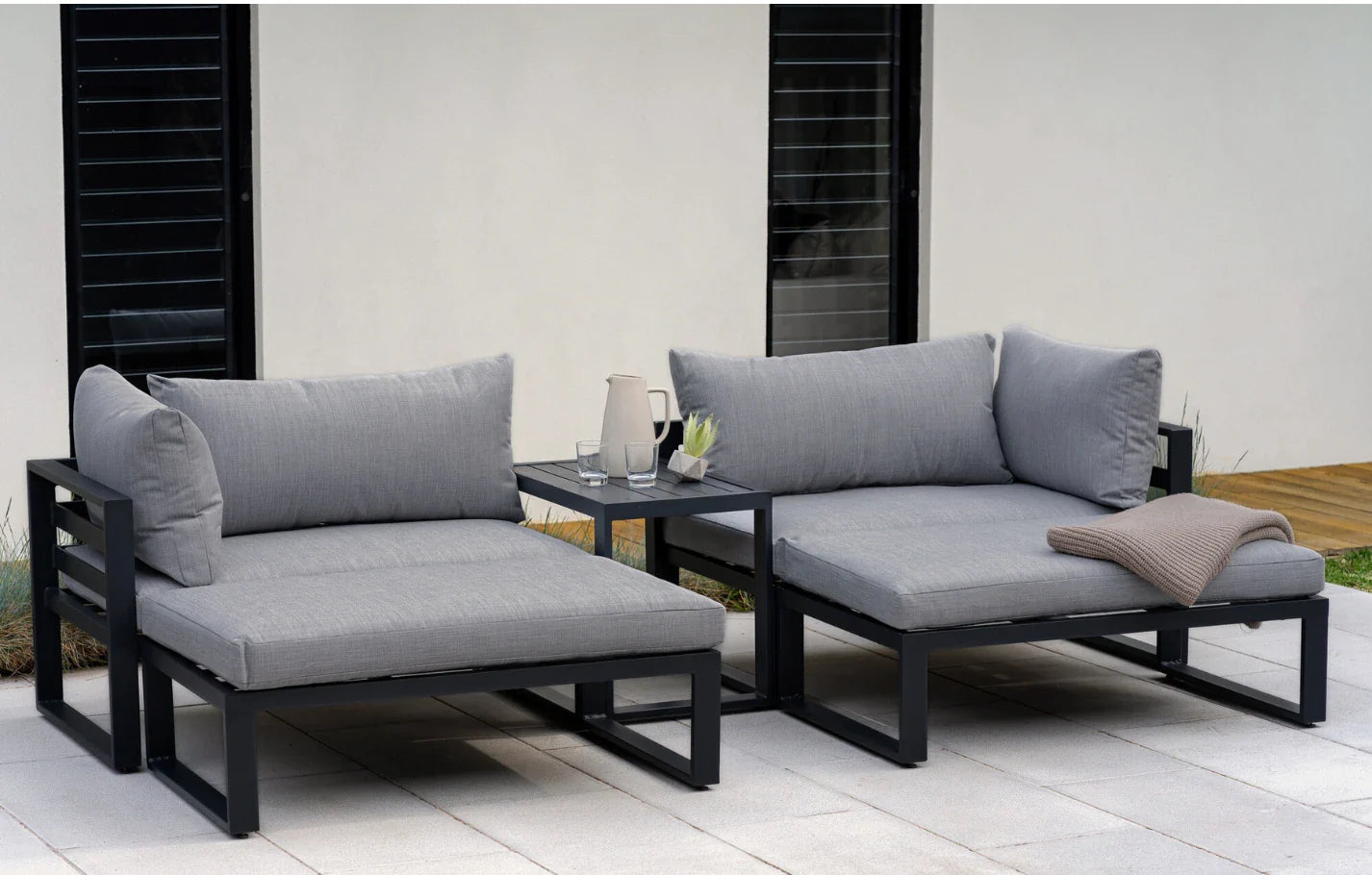 Santorini Grey 4 Seater Modular Aluminium Garden Lounge Set with Side Cushions