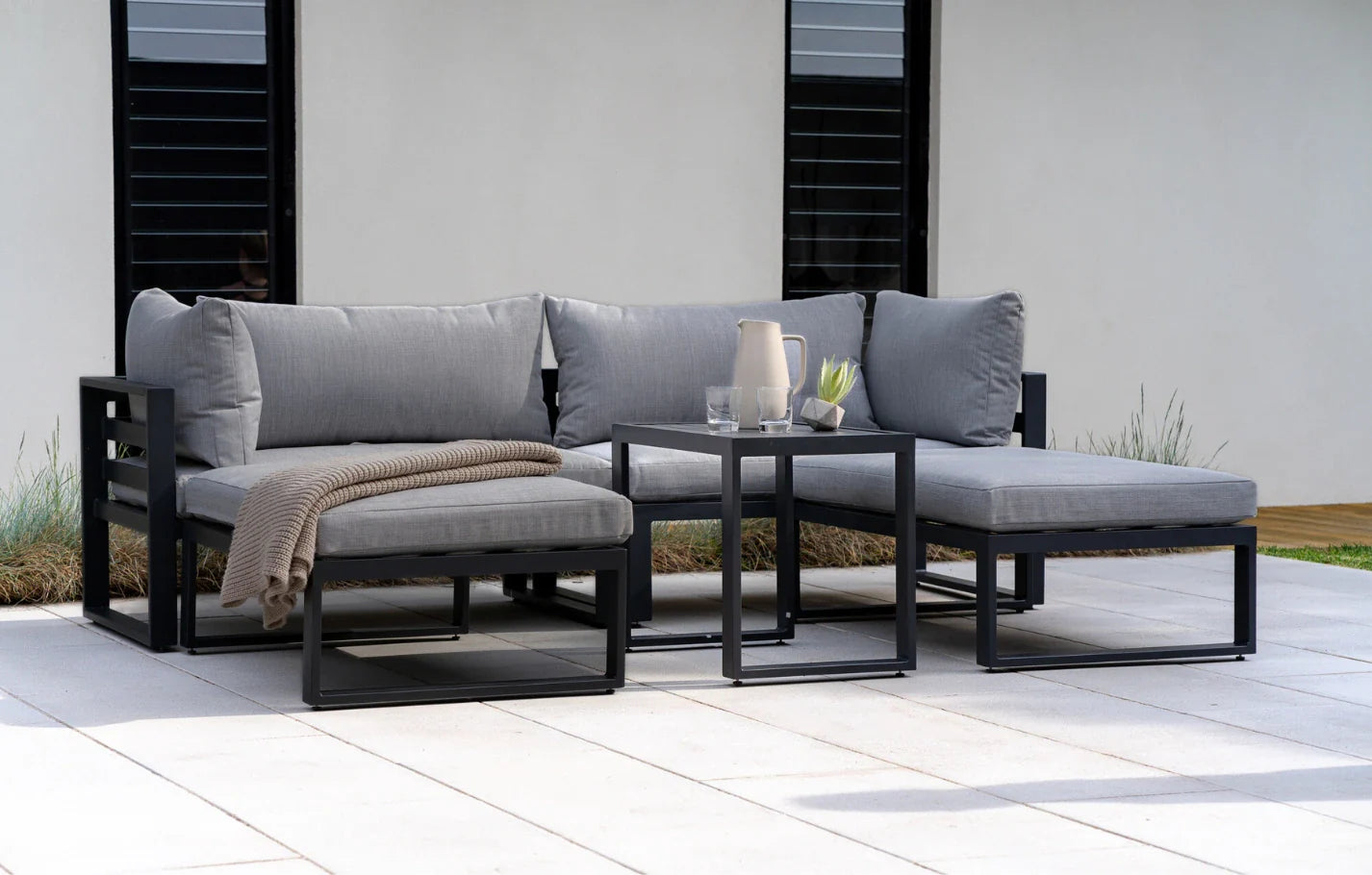 Santorini Grey 4 Seater Modular Aluminium Garden Lounge Set with Side Cushions