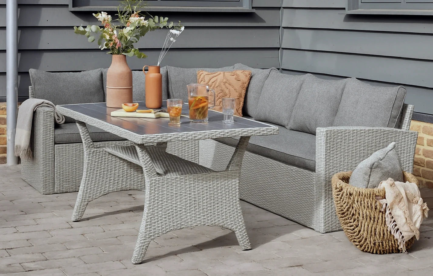 Stockholm 6 Seater Grey Rattan Garden Corner Dining Set