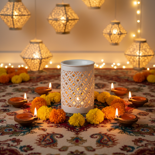 White Matte Lattice Cut Wax Burner (Seconds)