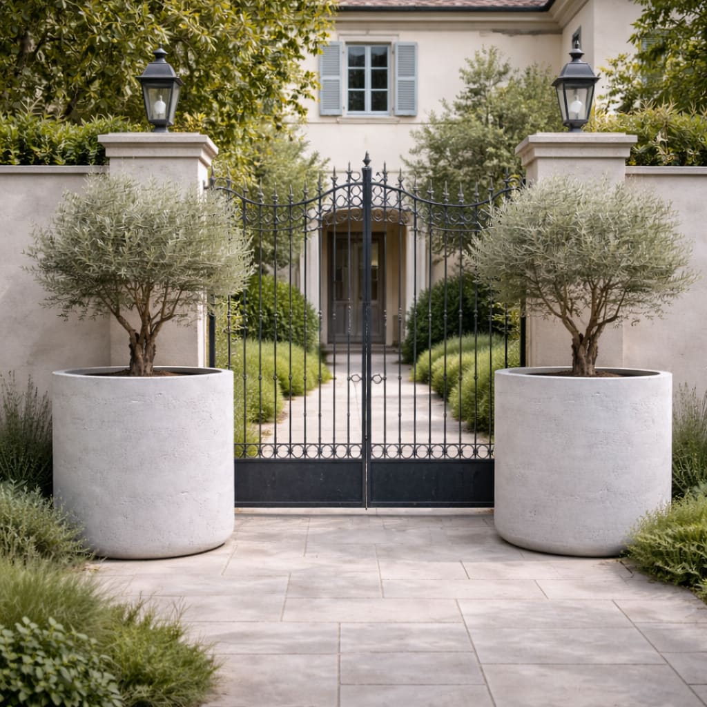 Aurella | White Mist – 100cm XXL Concrete Cylinder Planter – 621L Round Plant Pot