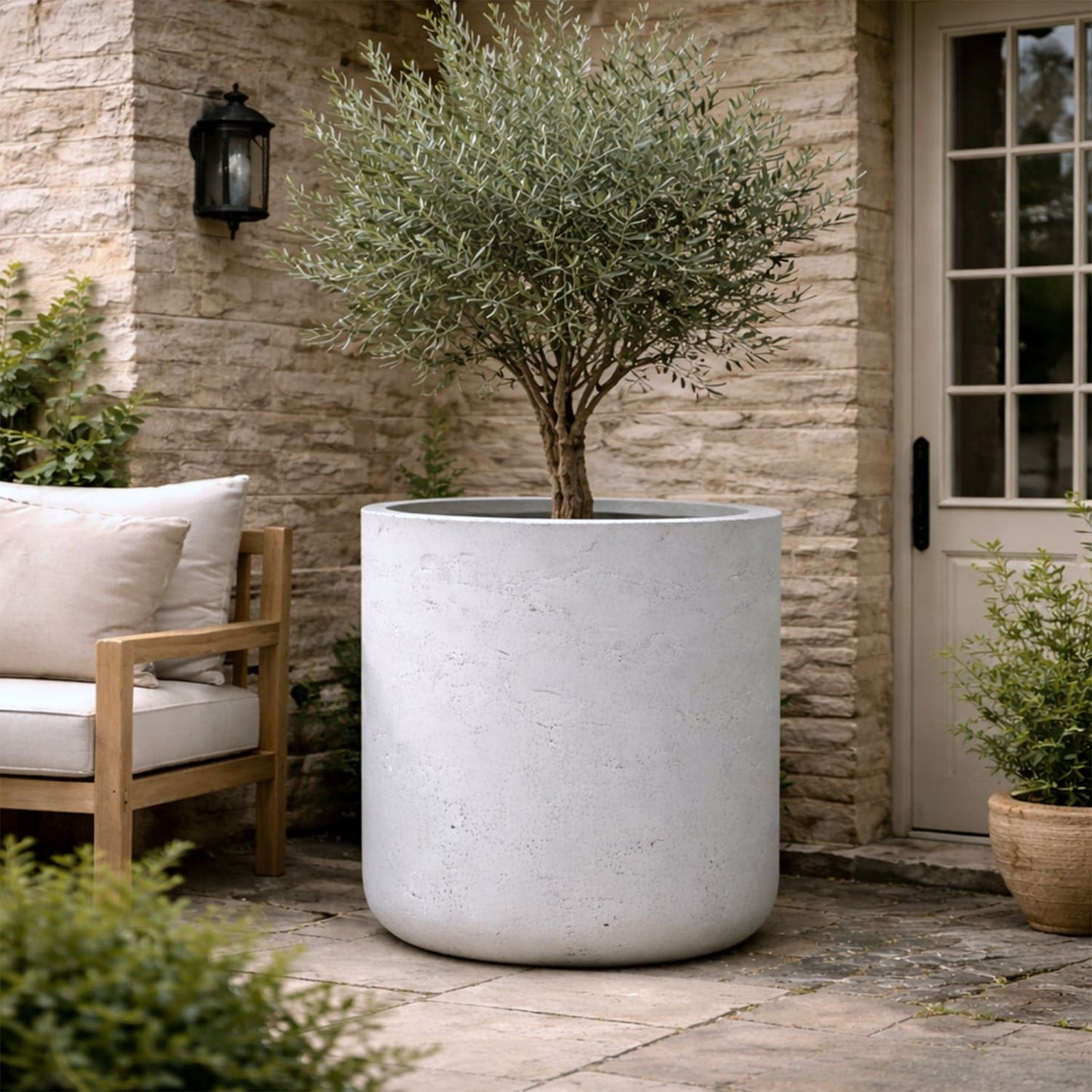 Aurella | White Mist – 100cm XXL Concrete Cylinder Planter – 621L Round Plant Pot