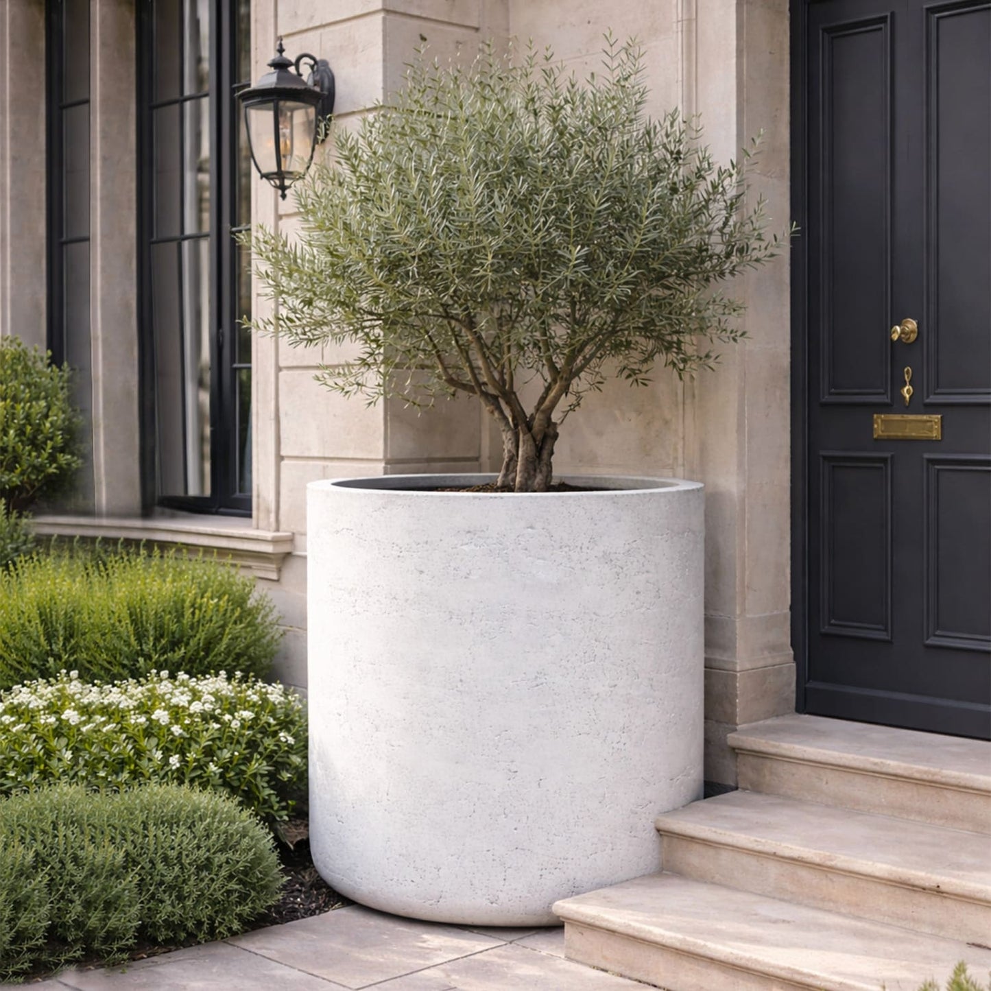 Aurella | White Mist – 100cm XXL Concrete Cylinder Planter – 621L Round Plant Pot