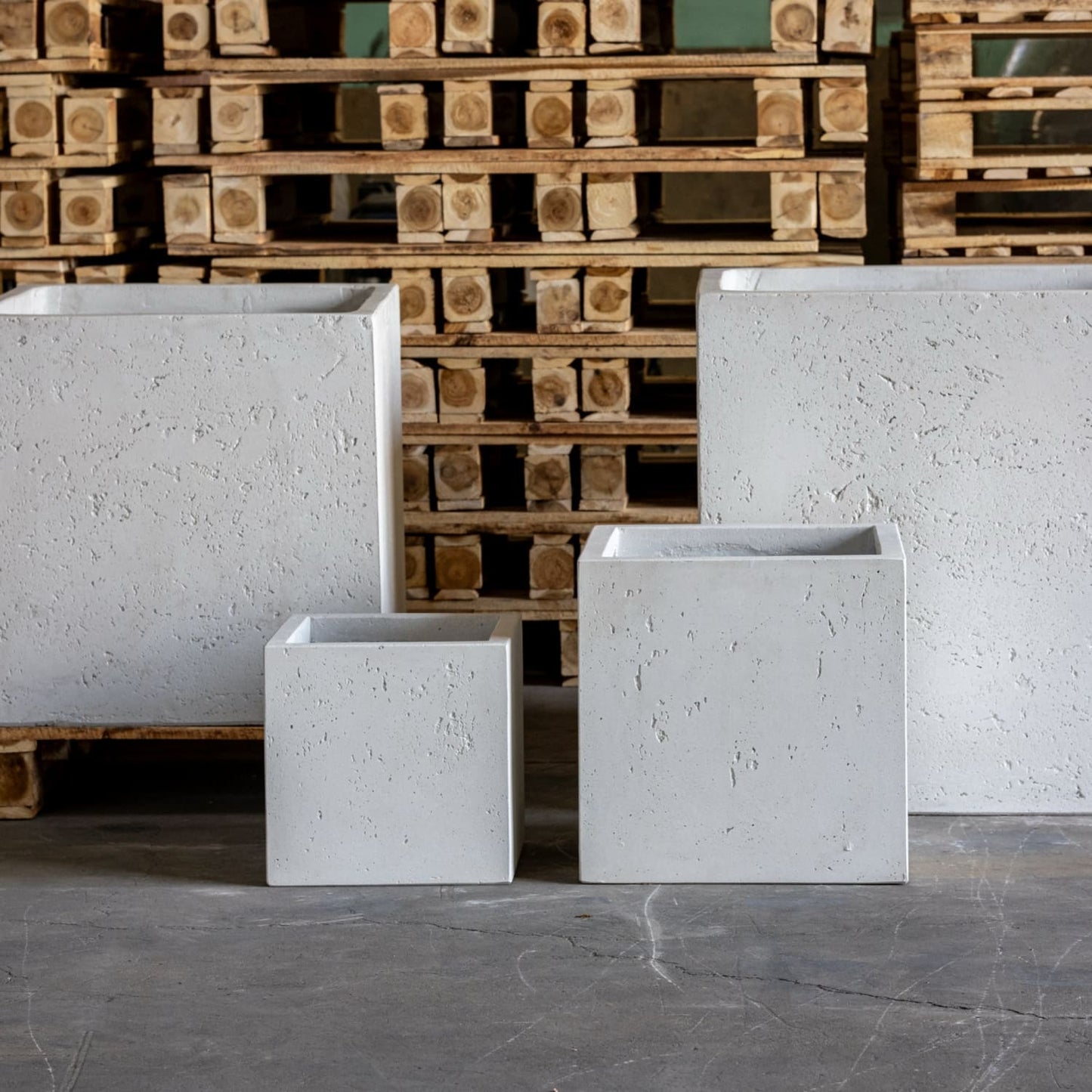 Cubrosa | White Mist – 70cm Large Concrete Square Planter – 246L Square Plant Pot