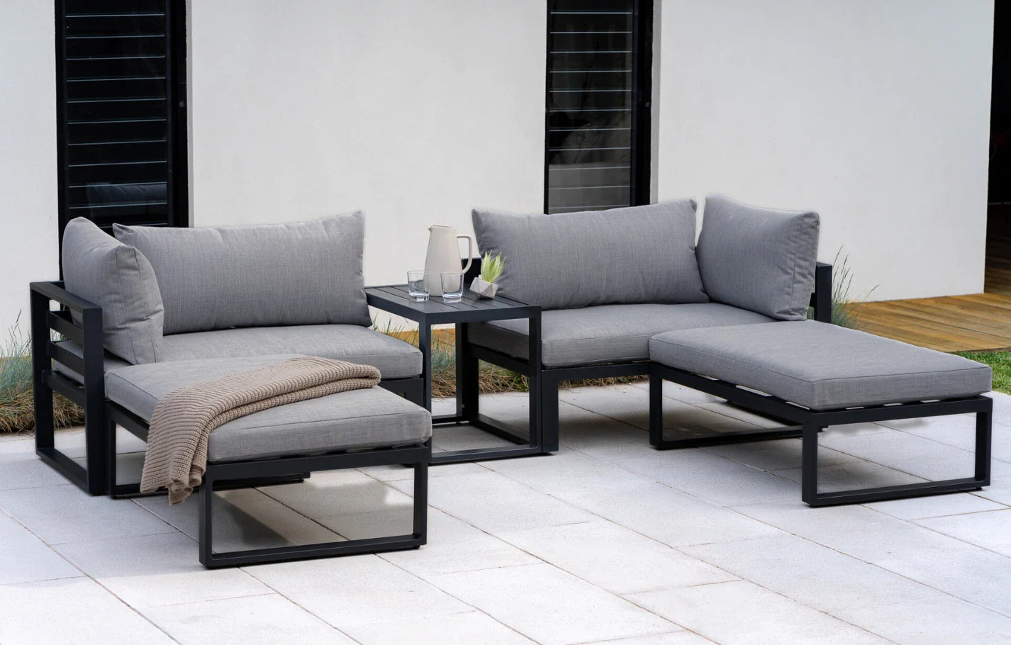 Santorini Grey 4 Seater Modular Aluminium Garden Lounge Set with Side Cushions