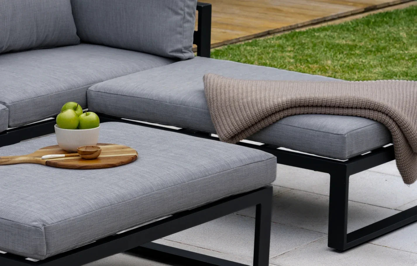 Santorini Grey 4 Seater Modular Aluminium Garden Lounge Set with Side Cushions